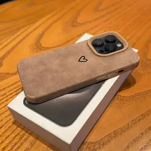 Luxury Matte Faux Sheepskin Phone Case, Anti-Drop Protective Soft Shell for iPhone 11/12/13/14 Pro Max/15 Pro/16 Plus, Simple Heart Pattern