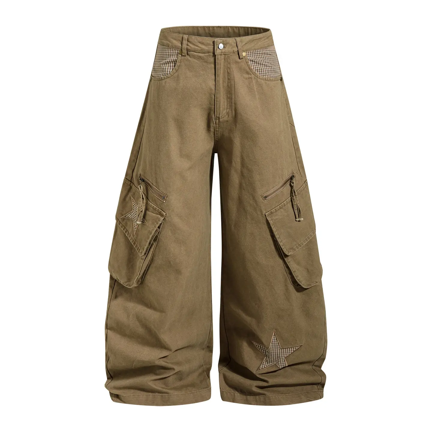 Infaltion 100% Cotton Unisex Washed Vintage Cargo Pants, Streetwear Loose Wide Leg Trousers