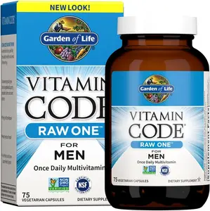 Garden of Life Vitamin Code Raw One for Men, Once Daily Multivitamin, 75 Capsules, One a Day Mens Vitamins Plus Fruit, Veggies & Probiotics for Mens Health, Vegetarian Multivitamins, Dietary, Supplement