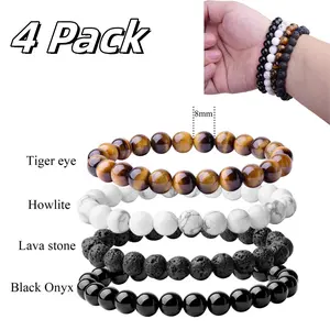 4 Pack 8mm Gorgeous Semi-Precious Gemstones Healing Crystal Stretch Beaded Bracelet Unisex
