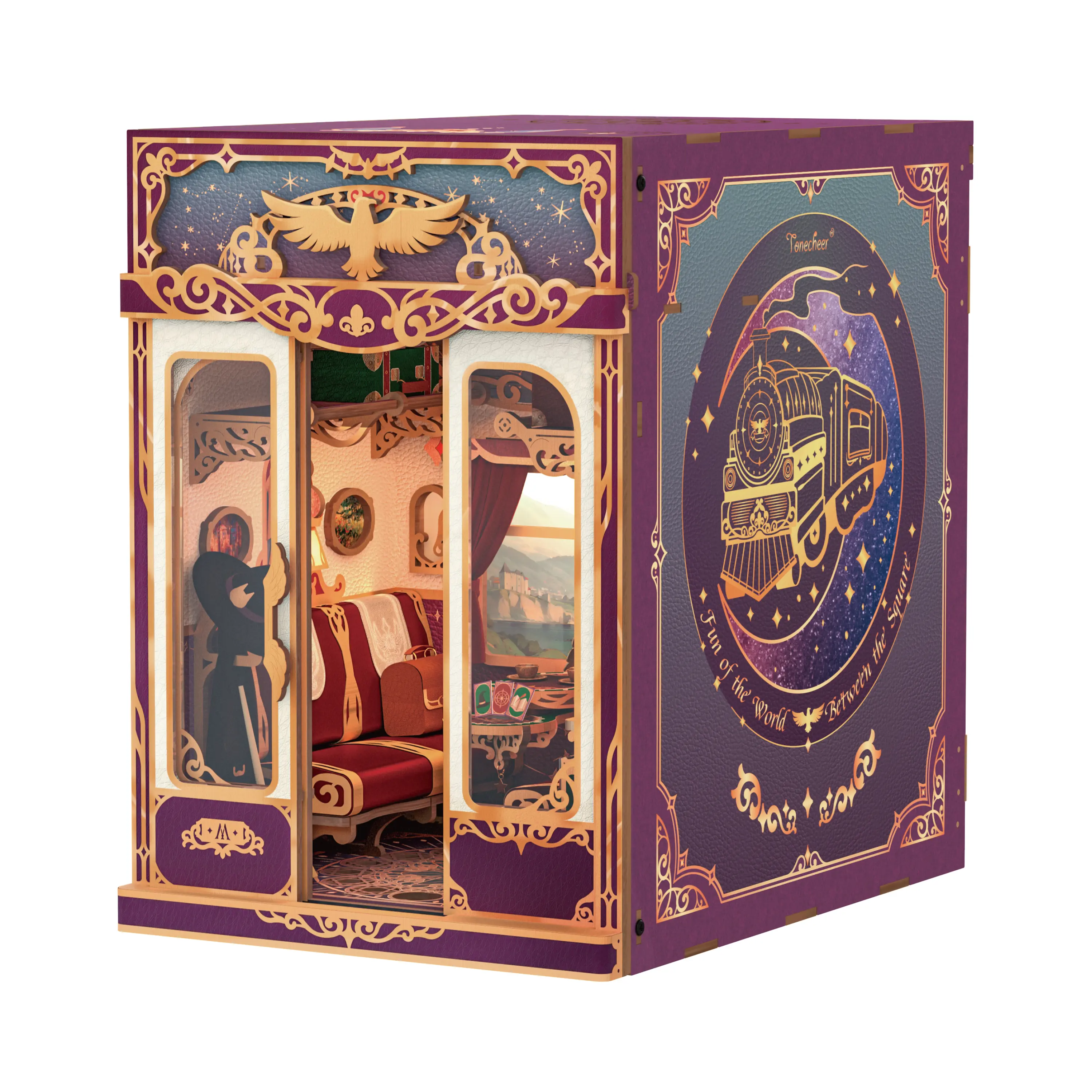 Tonecheer DIY Wooden 3D Puzzle Book Nook Kit - Phthalate-Free, Screen-Free Wooden Diorama Kit with Miniature Furniture, Magic Theme, Infinity Train Vintage Carriage Dollhouse Model, Decorative Bookend Gift for Adults (Magical Journey), Phthalate-Free Dior