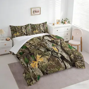 2/3Pcs Camo Comforter Set, Woodland Tree Leaf Print Quilt Bedding Set with Pillowcases, Soft Hunting Camouflage Bedding, All Season Design for Nature & Outdoor Lovers, Country Homes, Cabins, Lodges, Bedroom Bedding Set, Pattern Bedding Set