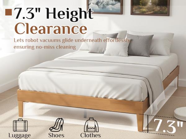 Classic Solid Wood Platform Bed, Sleek Minimalist Design, Sturdy Durable Frame for Bedroom Decor, Wooden Color