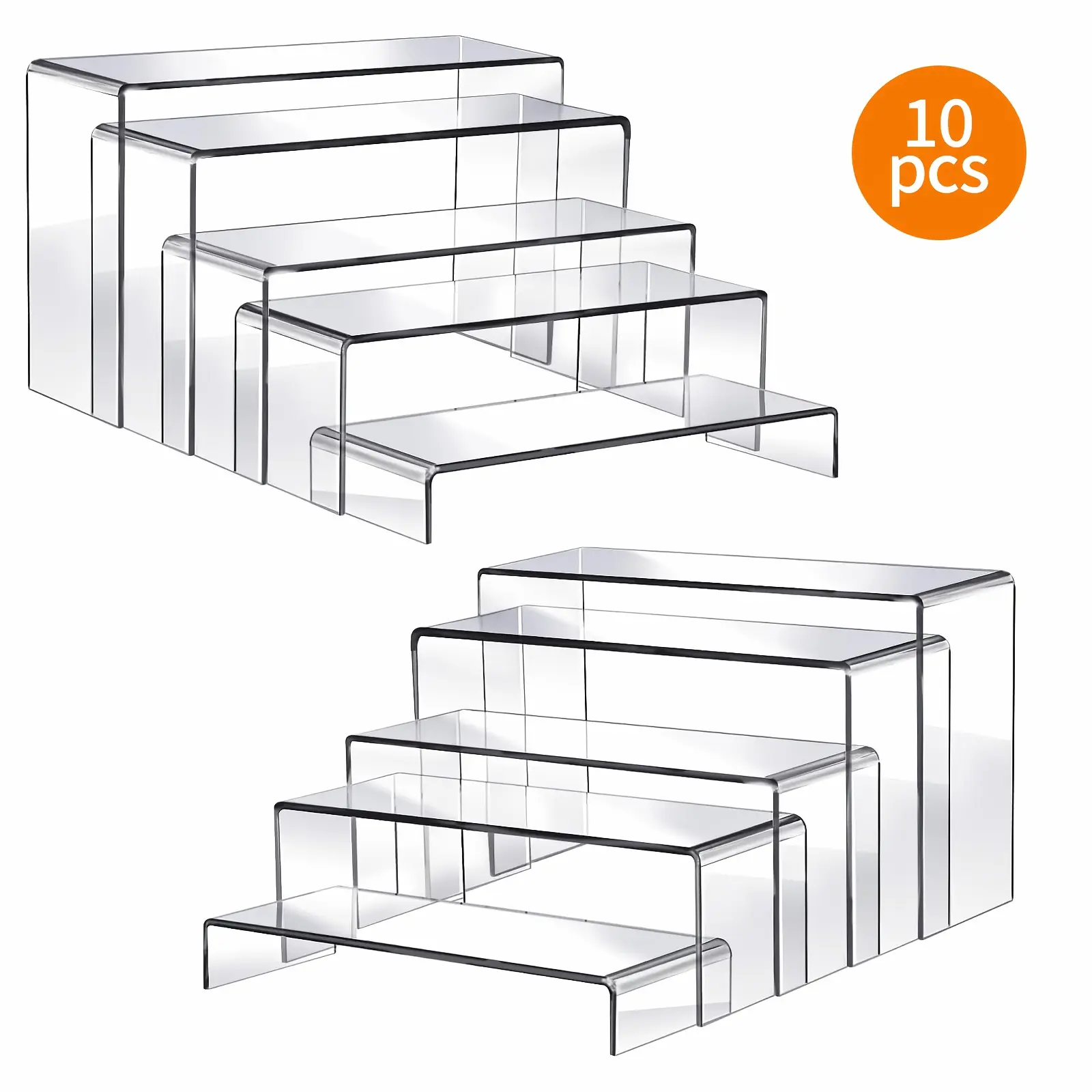 TOMNK 10/12/15/20pcs Acrylic Display Stand Set, for Showcase and Food Service Counter Displays, Transparent Food Organizer Rack, Acrylic Display Stands Suitable for Displaying Figurines, Cupcakes, Jewelry, Perfumes, Etc., Available in Multiple Sizes
