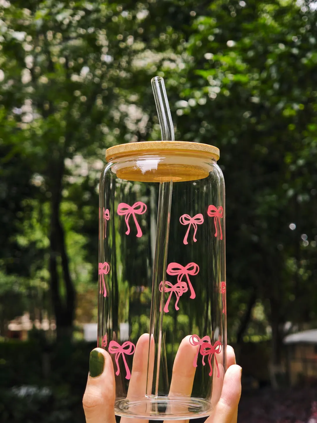 Coquette Aesthetic Glass Cups with Lids and Straws Pink Bow Iced Coffee Cup Decor Cute Tumbler Smoothie with Cleaning Brush Gift Box for Girls Women Friends 16 oz Aesthetic Iced Coffee Cup Stylish Star Design Preppy Cup with Brush