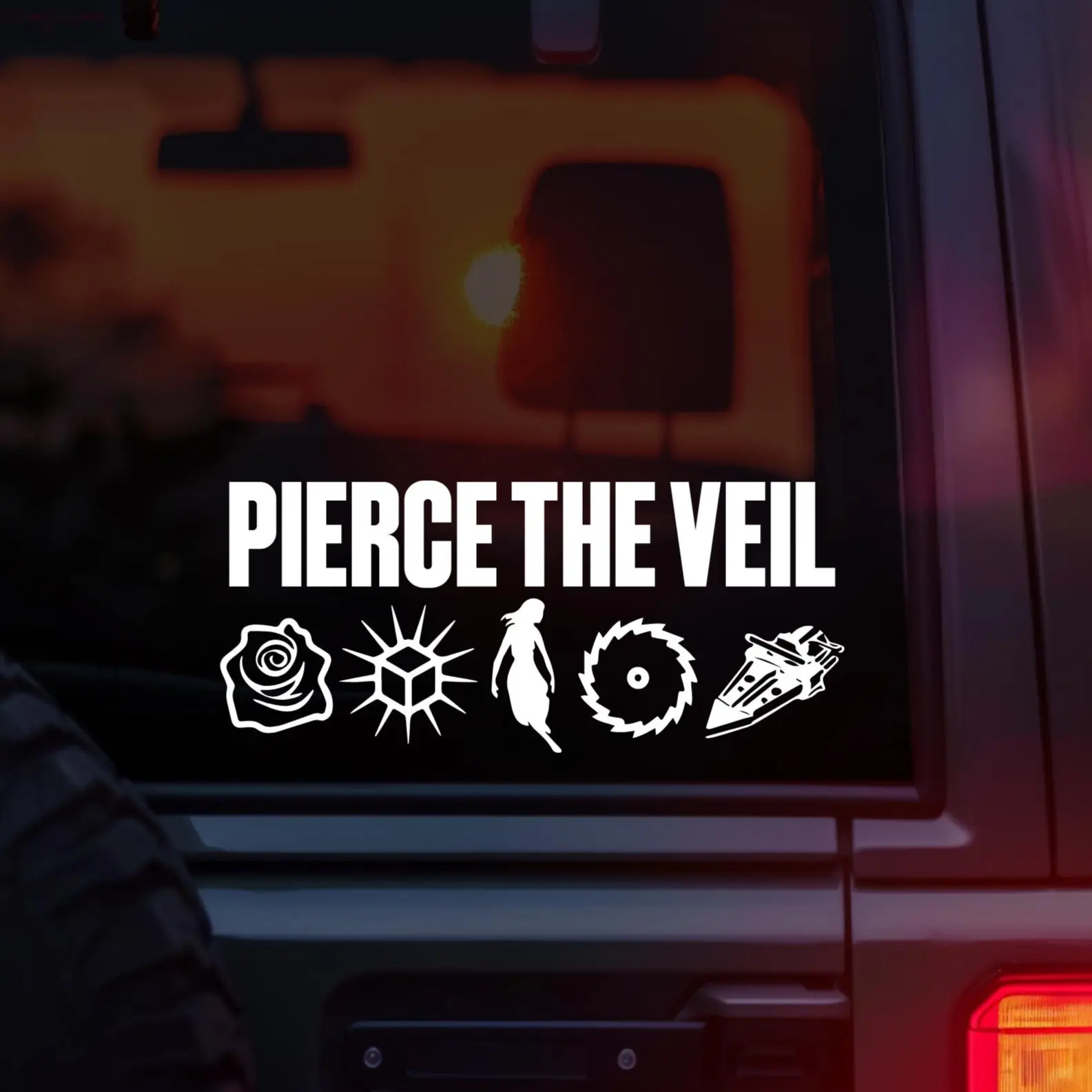 Pierce The Veil Eras Vinyl Car Decal – Band Name with All 5 Album Era Symbols – Emo Post Hardcore Music Sticker for Car Window Laptop Tumbler – PTV Fan Gift
