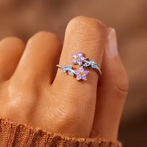 Hot new flowers and leaves ring ladies fashion creative inlaid Zirconia open index finger ring Birthday gift Anniversary Engagement gift Marriage Graduation season Back to school season y2k