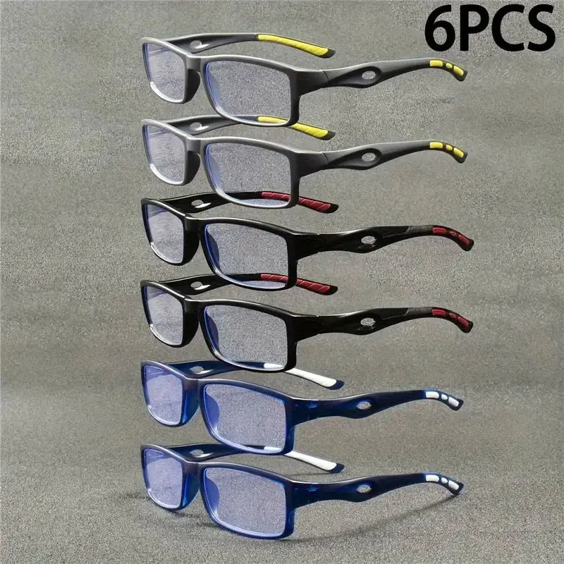 6PCS New Men's and Women's Retro Square High-definition Reading Glasses, Trending Lightweight and Durable Eyeglasses, PC Material Frame, +1.0 to +4.0 Degrees, Suitable for Daily Use, High Quality Eyewear
