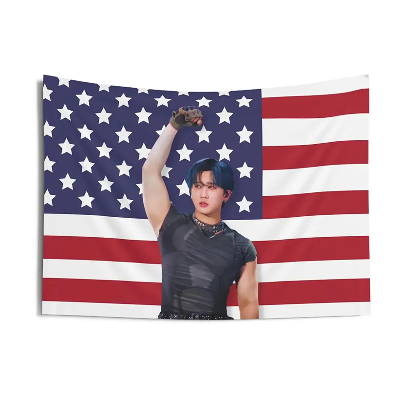 Changbin Kpop Stars and Stripes Print Tapestry - 3x5 Wall Hanging Banner, Room Decor for Man Cave, Birthday Gift Home Supplies