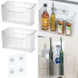 2 Packs Adhesive Cabinet Door Organizer, Wall Mount Storage Bins Lid Organizer, Cabinet Pantry Door Caddy Containers for Kitchen Bathroom Countertops