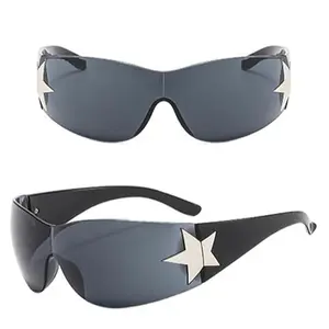 Rimless Y2K Star Wrap Around Sunglasses UV400 Protection Lightweight Comfortable All-Season Wear for Women Men Trendy Fashion Cool Shield Shades