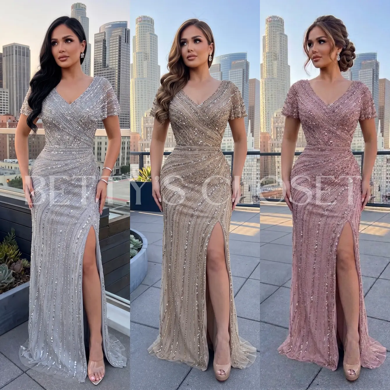 Alison Beaded Embellished Gown W/ Zipper Back