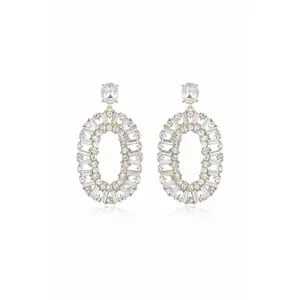 Ettika Sparkle Oval Dangle Earrings – 18k Gold Plated Statement Earrings with Glass Crystals for Elegant Shine