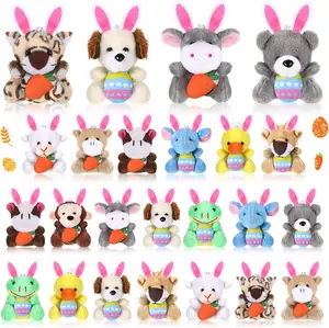 24 Pcs Easter Mini Animal Plush Toy Set – Small Stuffed Animals with Bunny Ears & Keychains, Perfect for Party Favors, Basket Stuffers, Classroom Prizes & Gifts