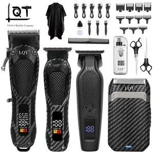 LQT 5-in-1 Professional Barber Kit with Barber Equipment - Carbon Fiber Hair Clipper, Trimmer, Detailer, Foil Shaver, LED Display, Guards, Scissors, Cape, USB Rechargeable Abs-Infused Men's Home Grooming Set (Practical Gift)