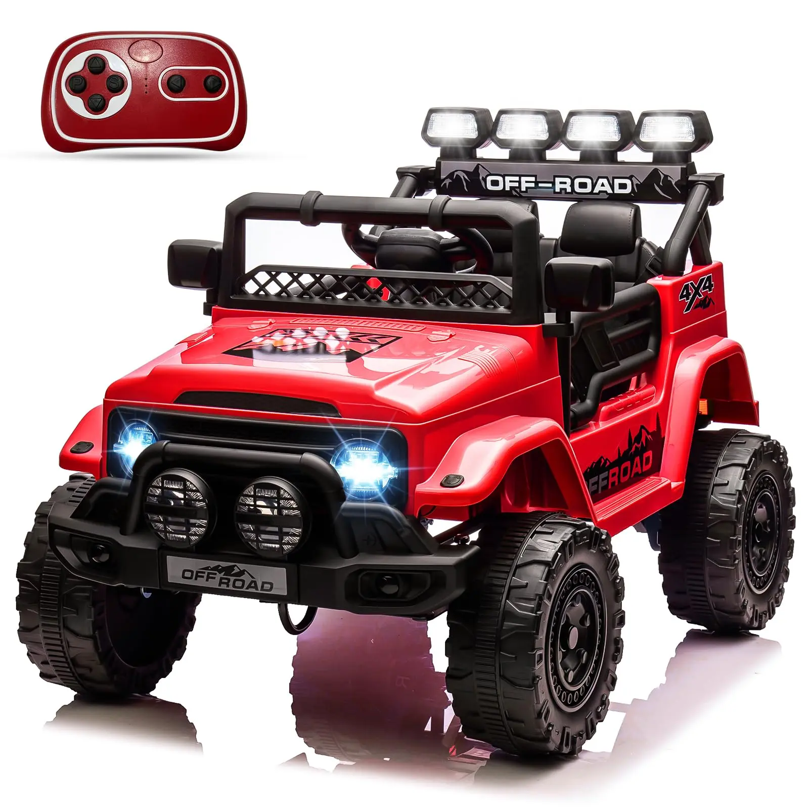 Gaomon Red Kids Electric Ride-On Truck Toy - Ride On Car with 5MPH Max Speed, Remote Control, Accelerator Pedal, Treaded Tires, Steering Wheel, Musical Features, Story Functions, Power Wheels With Remote Control, Ride On Wheels
