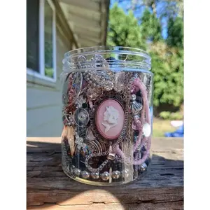 Milky Petal 20-30-Mysterious Silver tone  jar! !Pink silver  -  box Personalized Name Pendant  with Heart bangle jewelry rainbow Mini Stainless style