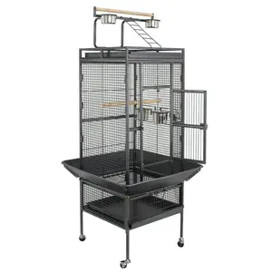 SUPERDEAL 61" Large Bird Cage for Parrot, Macaw Conure Cockatiel Cockatoo Metal Frame Cage, Black