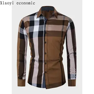 Men's classic checkered shirt, long sleeved, with chest pocket, outdoor casual wear