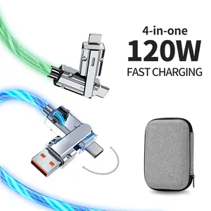 Mokongfu 120W 4 In 1 Charger Cable, USB A and Type C,Fast Charging Cable that Sparkles,Sync for Iphone,Ipad,Samsung And Laptops Smartphone Cellphone Electronic Blue