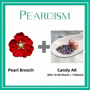 【Adee】Red Rose Pearl Brooch + Candy AK pearls (Min 10 AK pearls + 1 Edison inside as gift) [Open in live ]｜Freshwater Deep Color AK Pearl