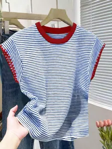 Colorblock Striped T Shirt for Women Casual Chic Summer Outfit Short Sleeve Everyday Fashion Tee
