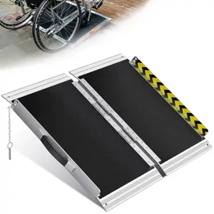 Portable Wheelchair Ramp 2FT, Anti-Slip Aluminum Folding Portable Ramp, Wheelchair Ramps for Home, Weight Capacity Up to 600 LBS, with Transition Plates Above and Below, Loading Dock Plates