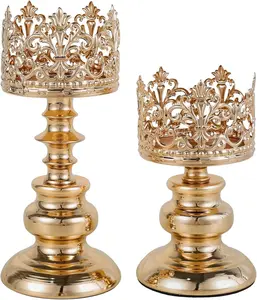 2-Pack Vintage Gold Candlestick Holders, Metal Candle Stands for Decor