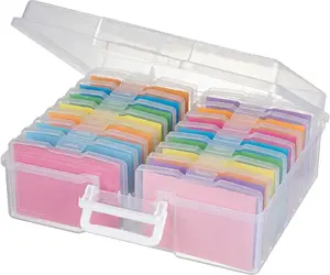 Transparent 4" x 6" Photo Cases and Clear Craft Keeper with Handle, 16 Inner Photo Organizers & Photo Storage Box, Plastic Photo Storage Containers (Clear)
