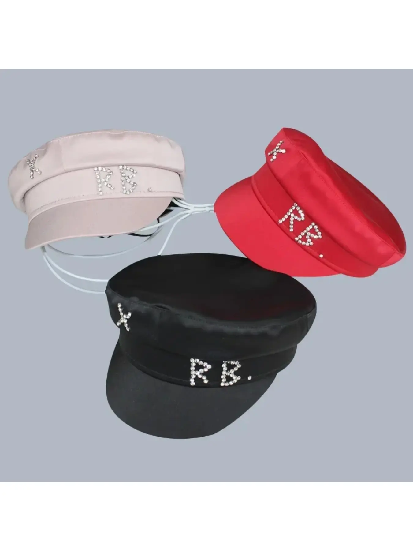 2026 RB Beret Women's Version Fashion Rhinestone Short Brim Duckbill Hat Spring New Silk Satin Glossy Flat Top Newsboy Hat, Duckbill Shape Hat, Stylish Hat, Fashionable Hats