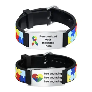 Personalized Autism Medical Alert ID Bracelet Soft Silicone Hypoallergenic Waterproof Custom Engraving Gift for Kids