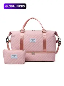 Large Capacity Travel Bag Set, Travel Organizer Bag, Letter Pattern Zipper Travel Bag with Shoe Compartment, Casual Sports Fitness Bag, Travel Essentials Bag, Traveling Bag for Women & Men