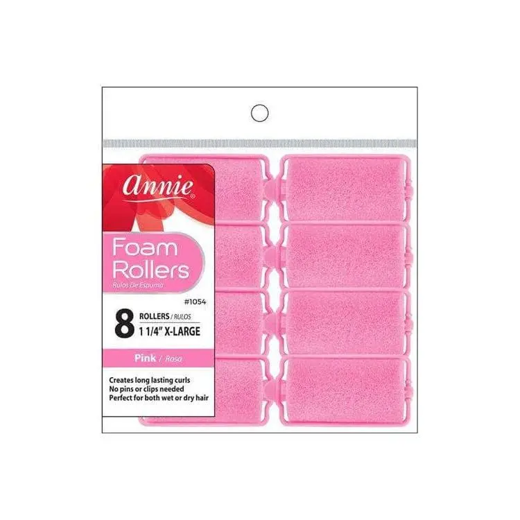 X-Large Foam Hair Curlers, 1.25 Inch Haircare Styling Tools for Heatless Curls, Creates Long Lasting Styles with No Pins or Clips, Pink, 8 Pack, Wet Or Dry Hair, Annie, Foam Roller, Heatless Waves, Bouncy Curls, Curl Enhancing