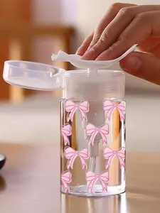 150ML/200ML/300ML Nail Polish Remover Pump Bottle, Bow Pattern Transparent Press Bottle, Reusable Alcohol Cleaner Storage Container