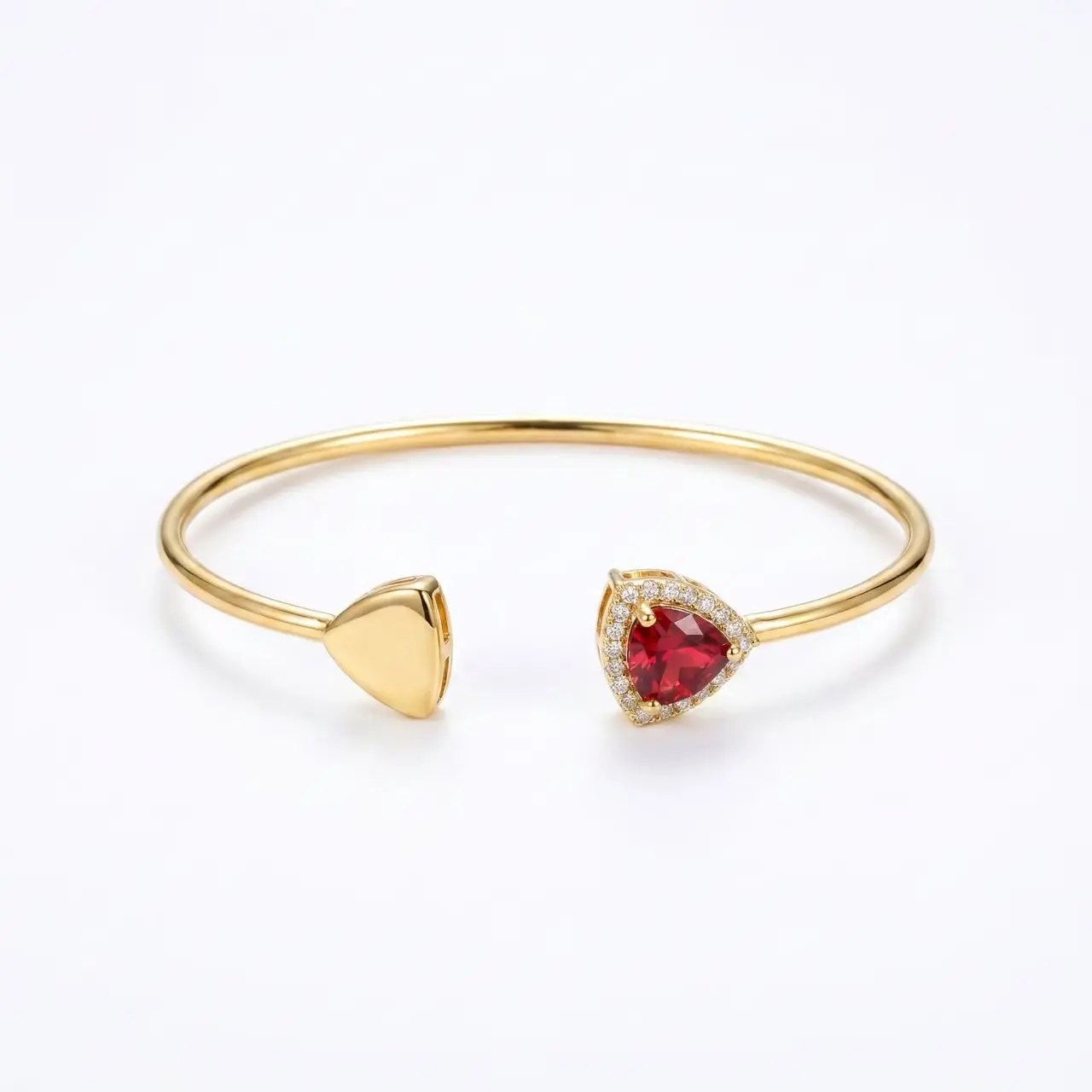 Women's Minimalist Cuff Bangle - Gold-Tone Asymmetrical Heart Shape Open-End Curved Metal Jewelry for Women, Red Gemstones Stackable Romantic Gift with Quote Card, Heart Coin Bracelets & Bangles Costume Accessory