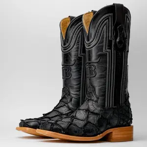 Matte Black Genuine Boots - Square Toe