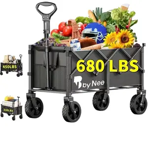 330-650 Lbs Large Capacity Camping Shopping Cart, All-Terrain Folding Handcart, Multi-Functional Camping, Gardening, Beach Shopping Portable Cart