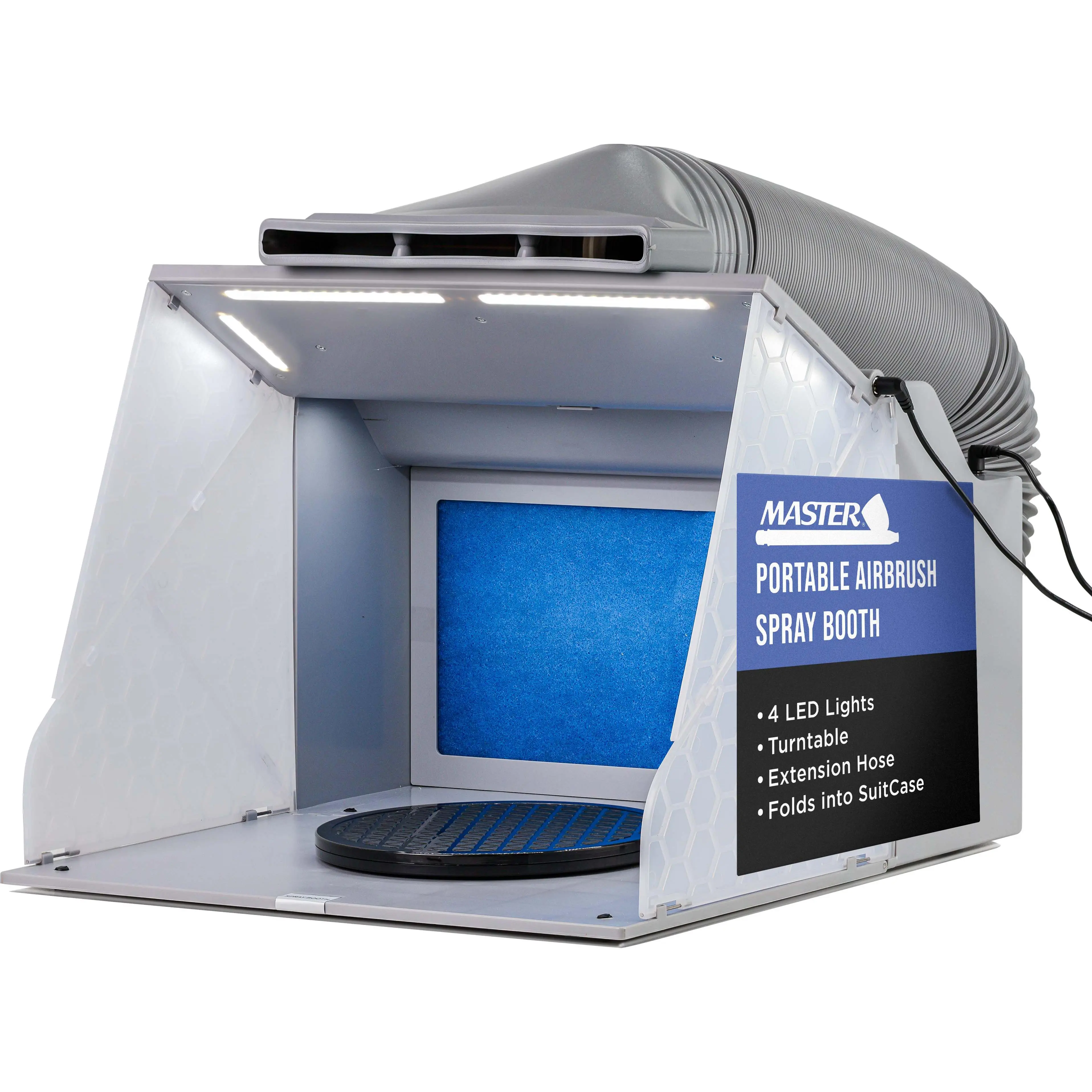 Master Airbrush Portable Airbrush Spray Booth Kit with Dual Exhaust Fans, 4 LED Lights, Turntable & Extension Hose, 16"x13"x18" Hobby Airbrush Booth