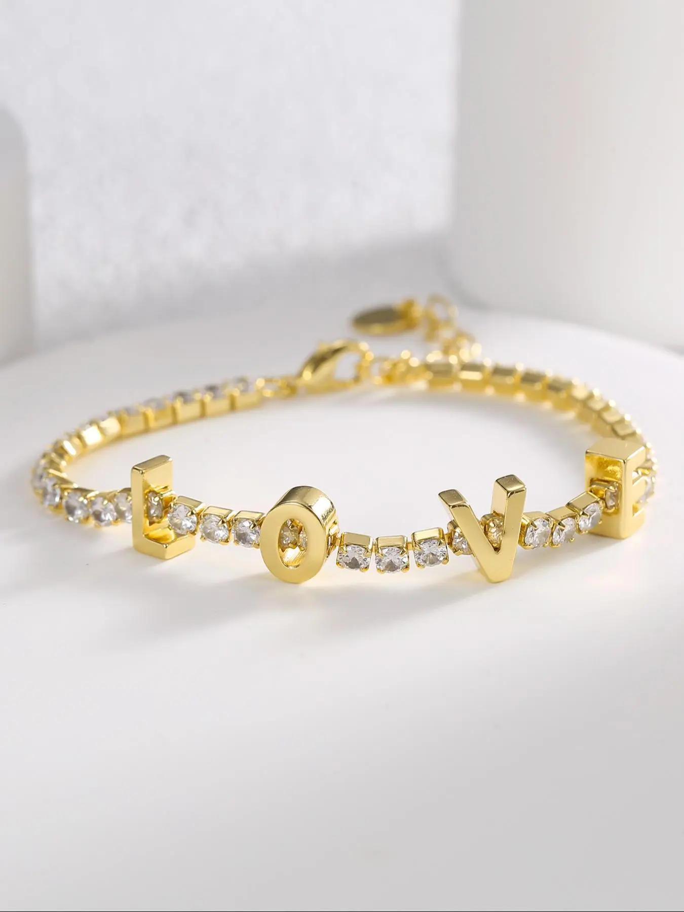 Women's Elegant Rhinestone Decorated Letter Design Bangle, Exquisite Trendy Bangle, Fashionable Jewelry for Women As Gift