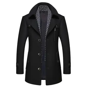 Men's Stylish Single Breasted Wool Walker Coat Thick Winter Jacket Casual Long Slim Fit Classic Regular Fit Soft Wool Blend Material