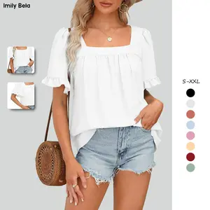 Cottagecore Coquette Blouse | Women's Square Neck Peplum Top with Whimsical Ruffle Sleeves Cottagecore Coquette Blouse | Women's Square Neck Peplum Top with Whimsical Ruffle Sleeves