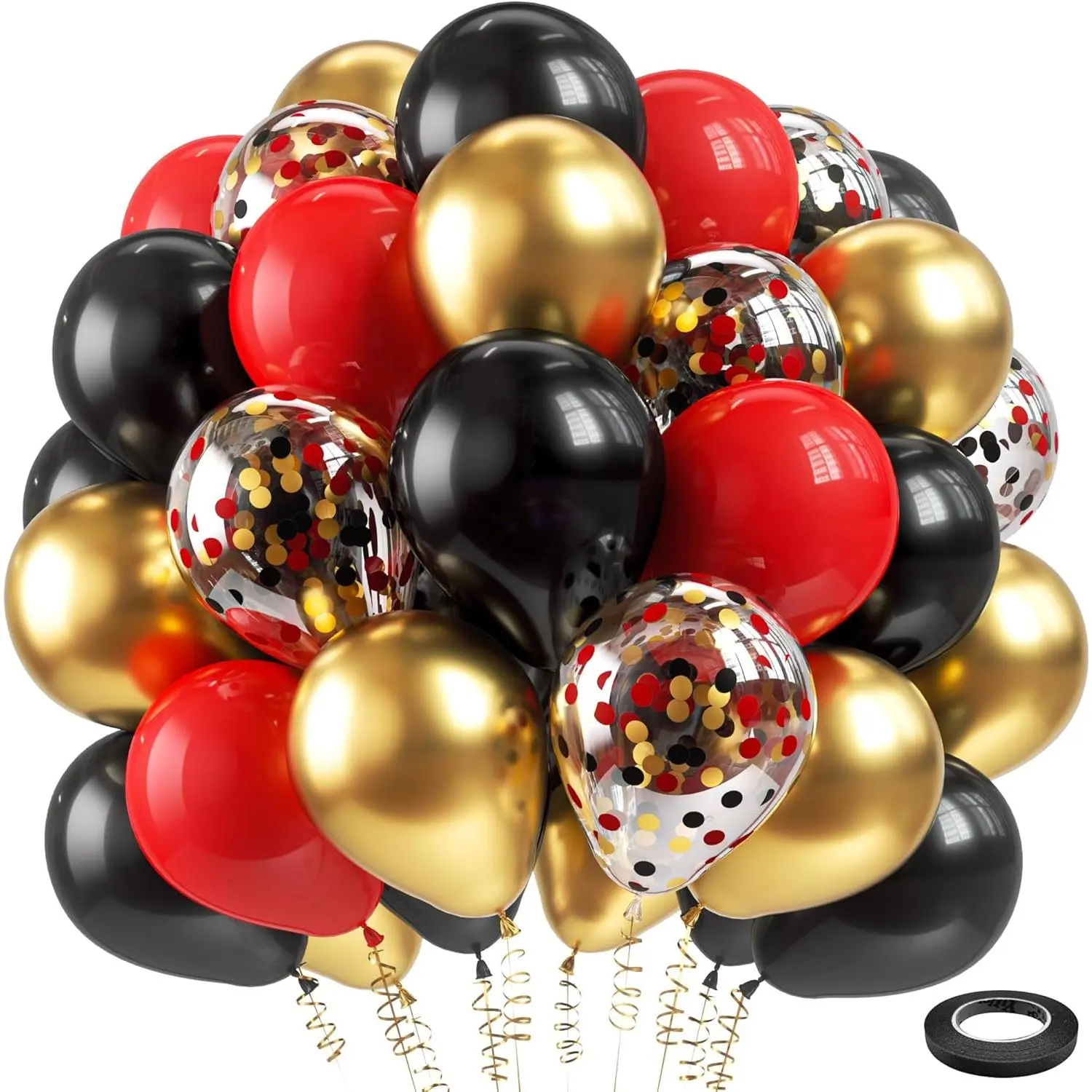 60-Piece 12-in Confetti Balloons Set - Red, Black, Gold Latex & Metallic Chrome Balloons with Float, Pump for Birthday, Casino Theme Party Decorations - Home Festive Supplies