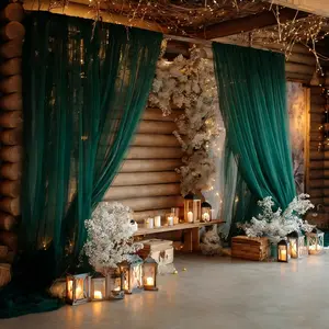 2Pcs, 63*119inch dark green tulle with a top pocket design. Suitable for wedding arch decorations, Wedding Party Backdrop, Indoor backdrops, indoor and outdoor parties, and decorating windowsills/doorways. Perfect for Eid al-Fitr