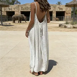 Women Summer Solid Color Backless Sleeveless Camisole Dress Casual Home Style Fashion Dress Minimalist Basic Beach Holiday Dress Versatile Summer Vacation Dress Comfortable Leisure Dress