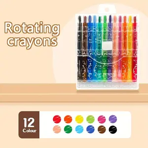 Rotating Crayons 12/18/24/36 Colors, Non-Sticky Oil Pastels, Smooth Coloring, Washable Non-Toxic, Kids Art Supplies, Office Stationery