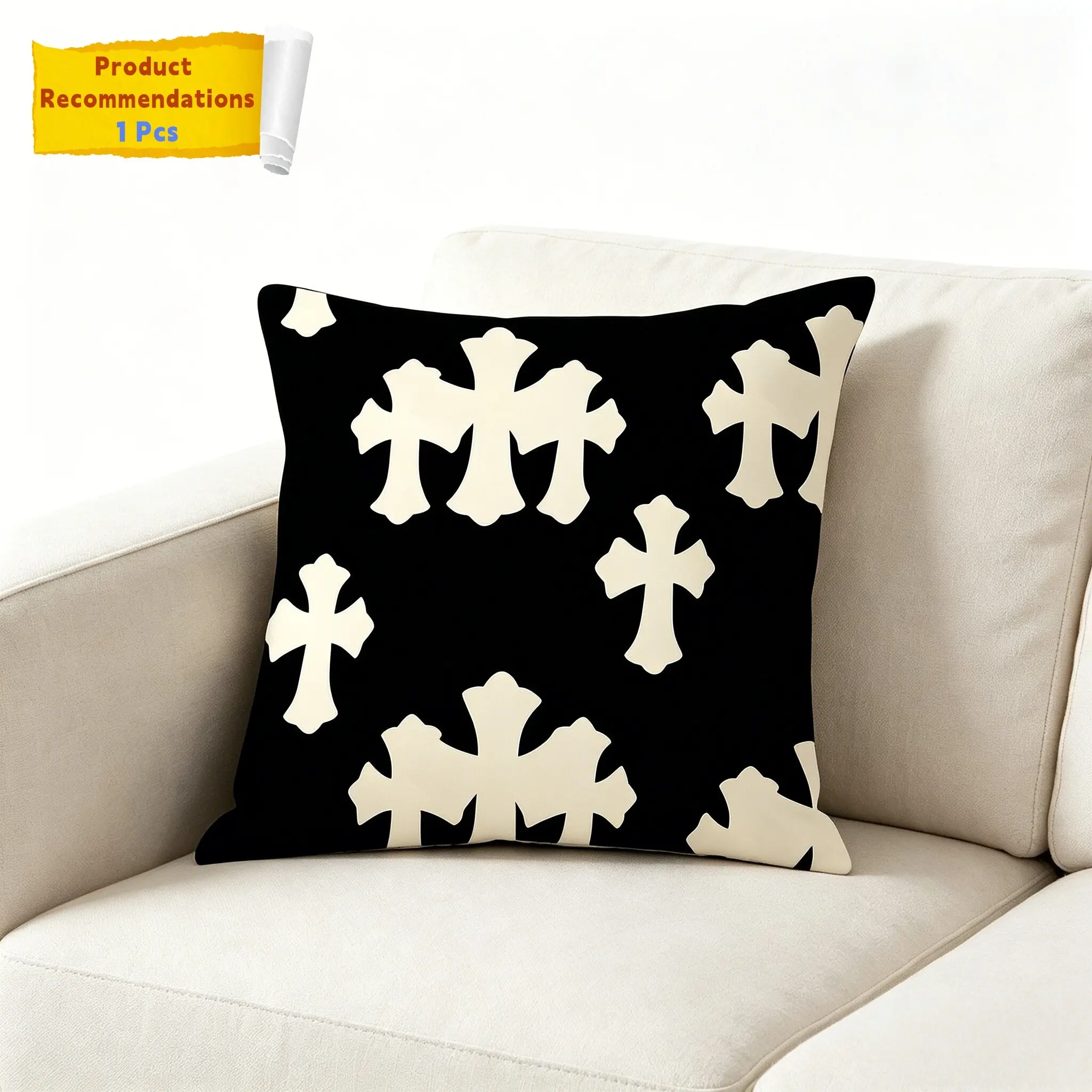 Gothic Cross Print Pillow Cover 18x18, Soft Short Plush for Dark Aesthetic Homes (without pillow insert), Bedroom Decorative Accessories