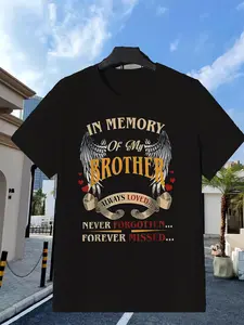 Memorial T-Shirt Black| In Memory Of My Brother Always Loved Never Forgotten Forever Missed Wings And Hearts Design For Grieving Family Members| All-Season Casual Wear for Sport Fans| Playful Design| Ideal for Gym & Outdoor Activities| Vintage