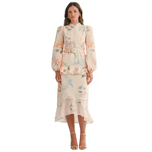 Blush Garden High-Low Midi Dress