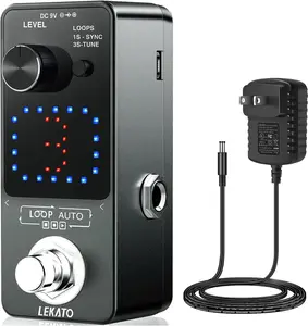 LEKATO Looper 3 Loops 18 Minutes Record Time, Electric Guitar Bass Effect Pedal Loop Auto, w/ 9V Power Supply Adapter & USB Cable Set, w/ SYNC & Tuner Function Loop Station, w/ LED Screen, Music Lover Beginner Musician Boy Girl Gift