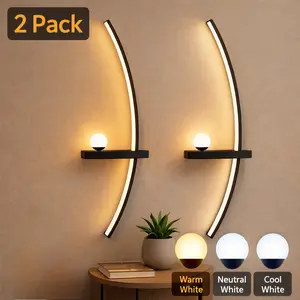Wall Sconce Set of 2, Modern Wall Lamp, Indoor Home Wall Decor Lights for Bedroom, Living Room, Hallway, Bedside Lamp, 3 Color Temperature